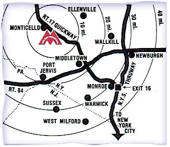 Map to Holiday Mountain in the Catskill in New York